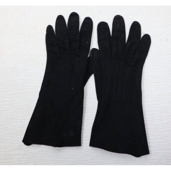 VINTAGE WOMEN'S BLACK SOFT SUEDE GLOVES - ALEXETTE - 6.5 - Picture 3 of 15